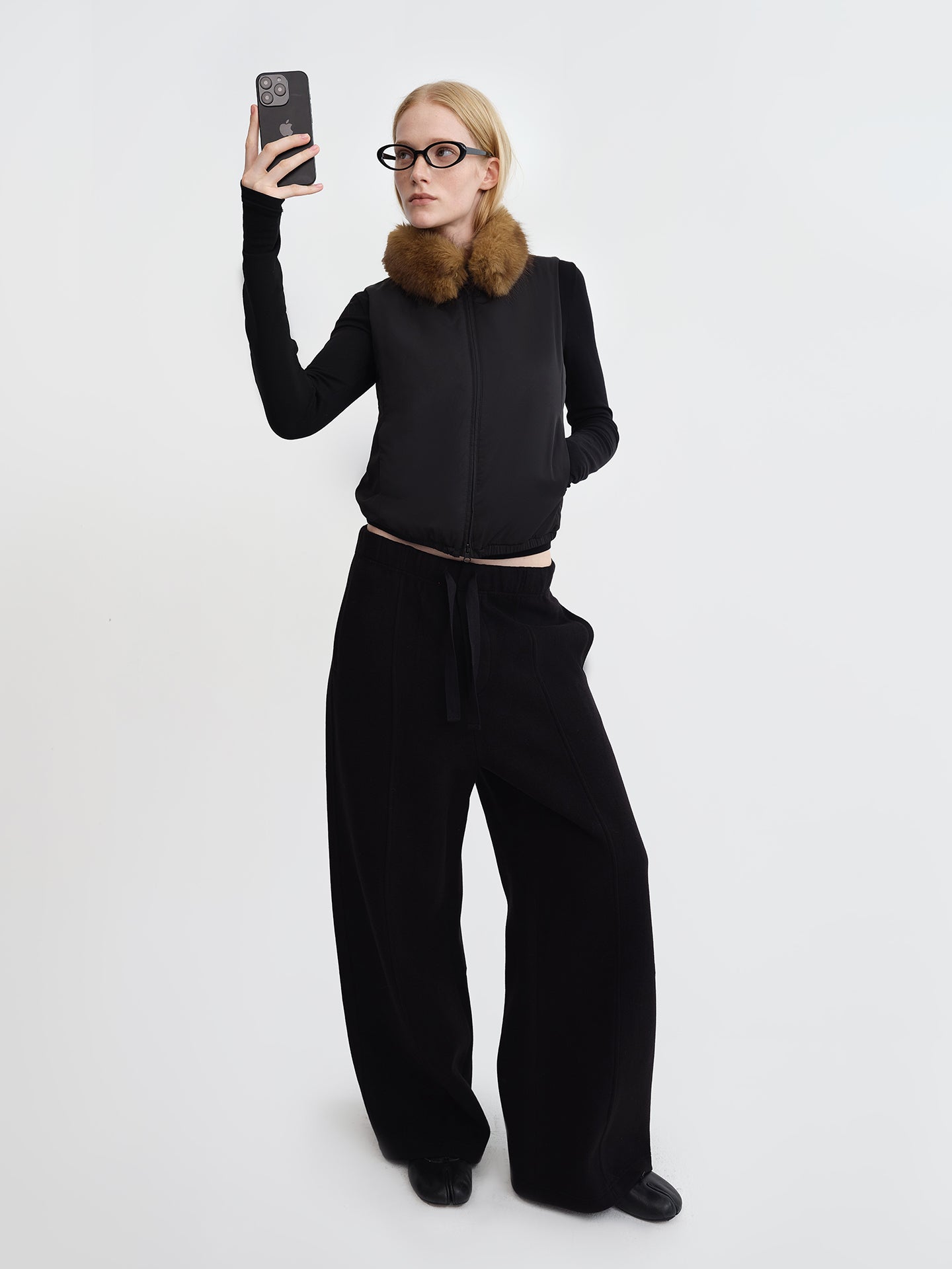 Drawstring Straight-Leg Wool Pants