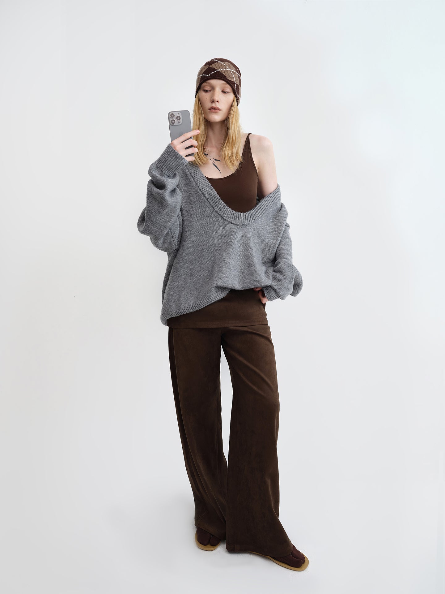 Suede Layered Wide-Leg Pants