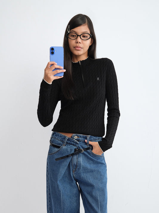 Colorblock Half-Zip Cable Knit Cardigan