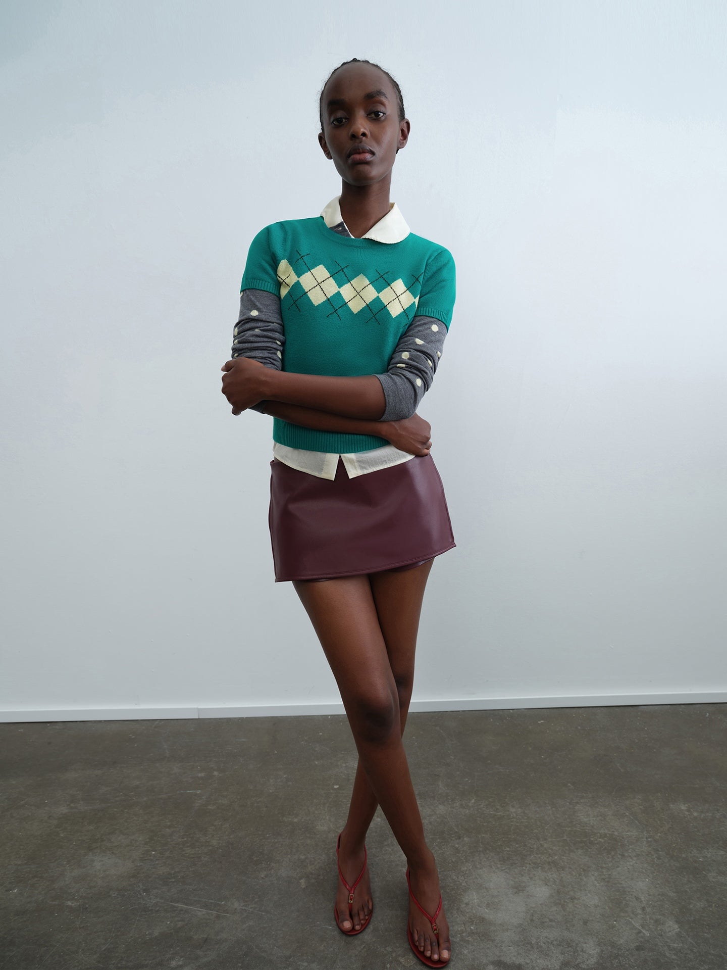 Argyle Short-Sleeve Knit Top