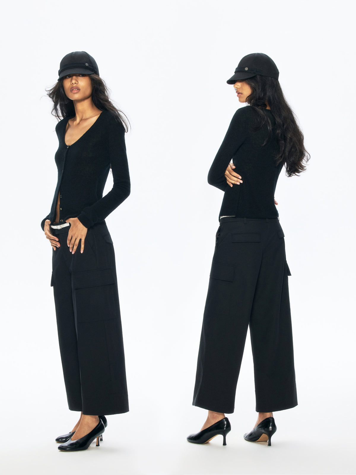 “Mist” Cashmere-Silk Blend U-Neck Waist-Defined Knit Cardigan