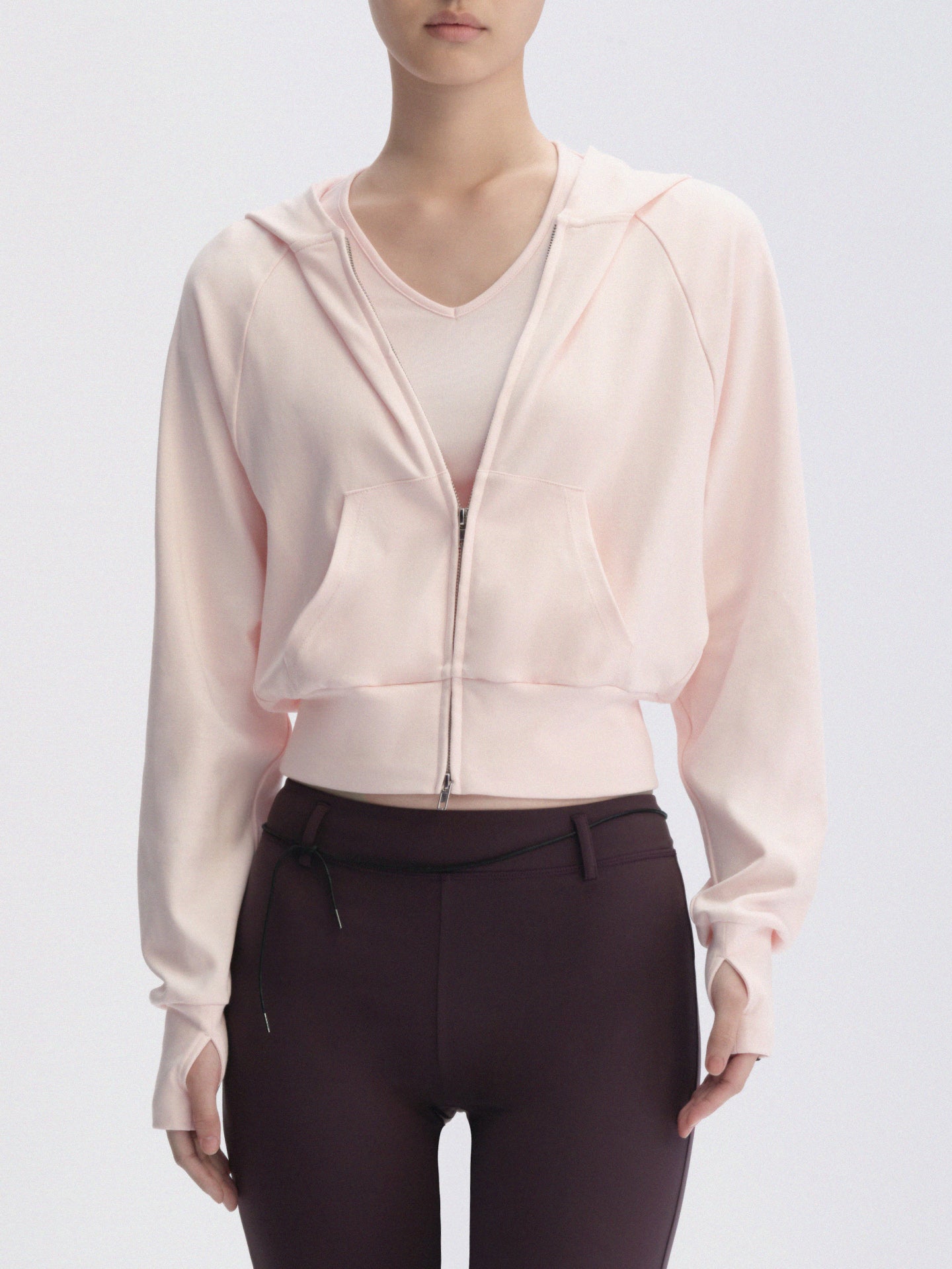 “Soft Move” Dolman-Sleeve Thumbhole Zip Hoodie