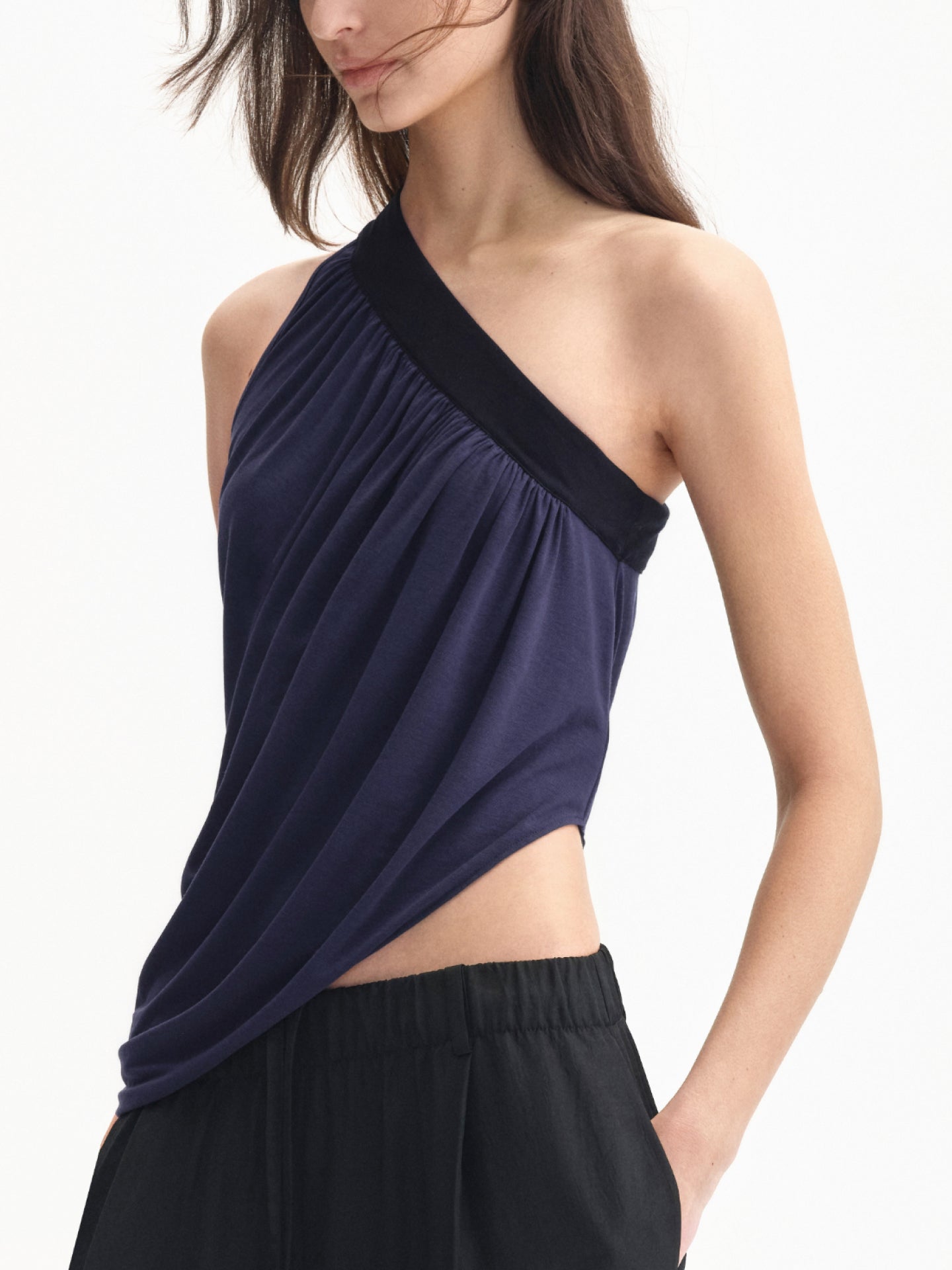 “Soft Flow” Draped One-shoulder Top