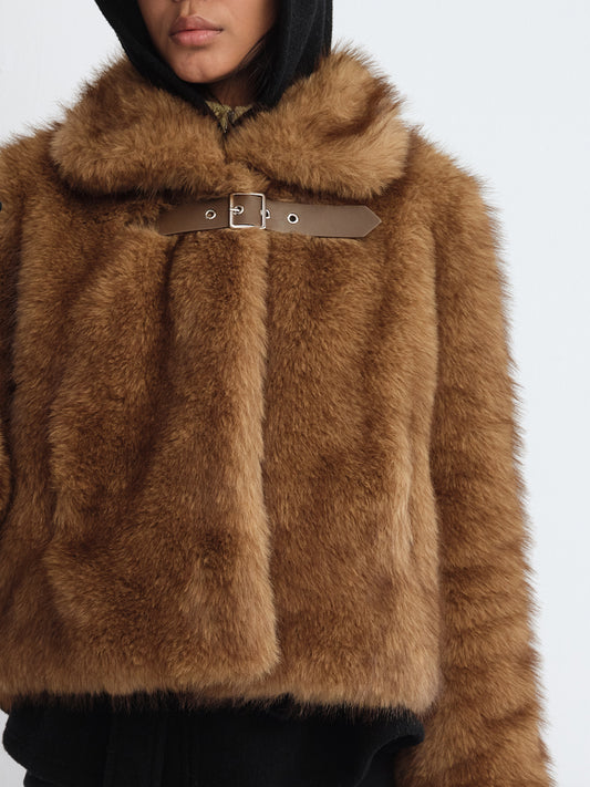 Faux Fur Cropped Stand-Collar Jacket