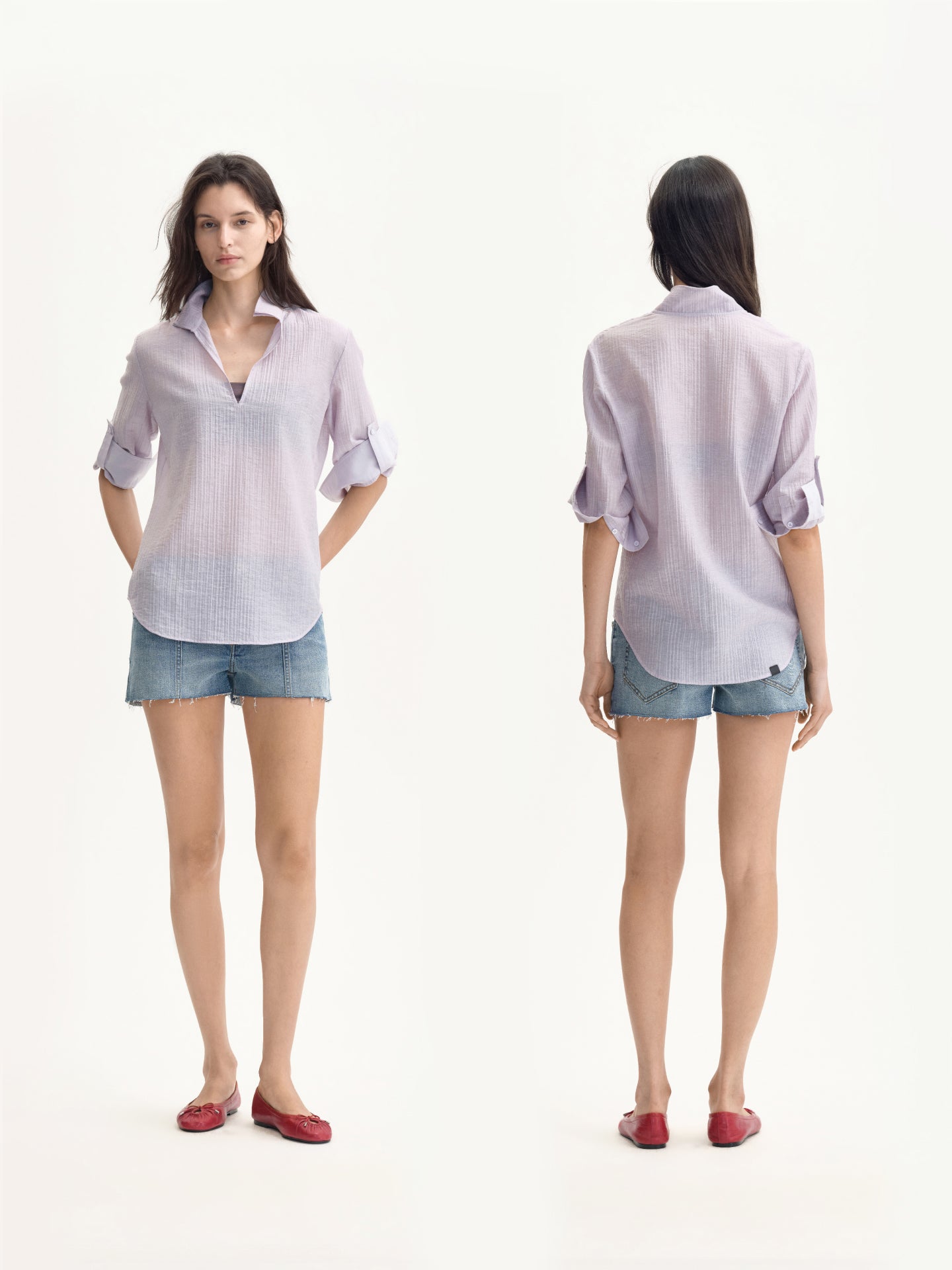 “Haze” Textured Stripe Sailor-collar Shirt