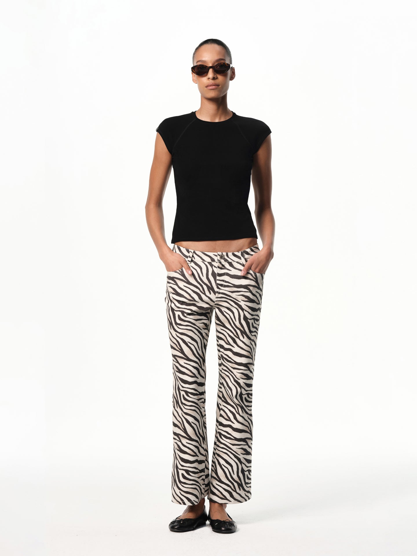 “Edit” Zebra Cropped Flare Jeans