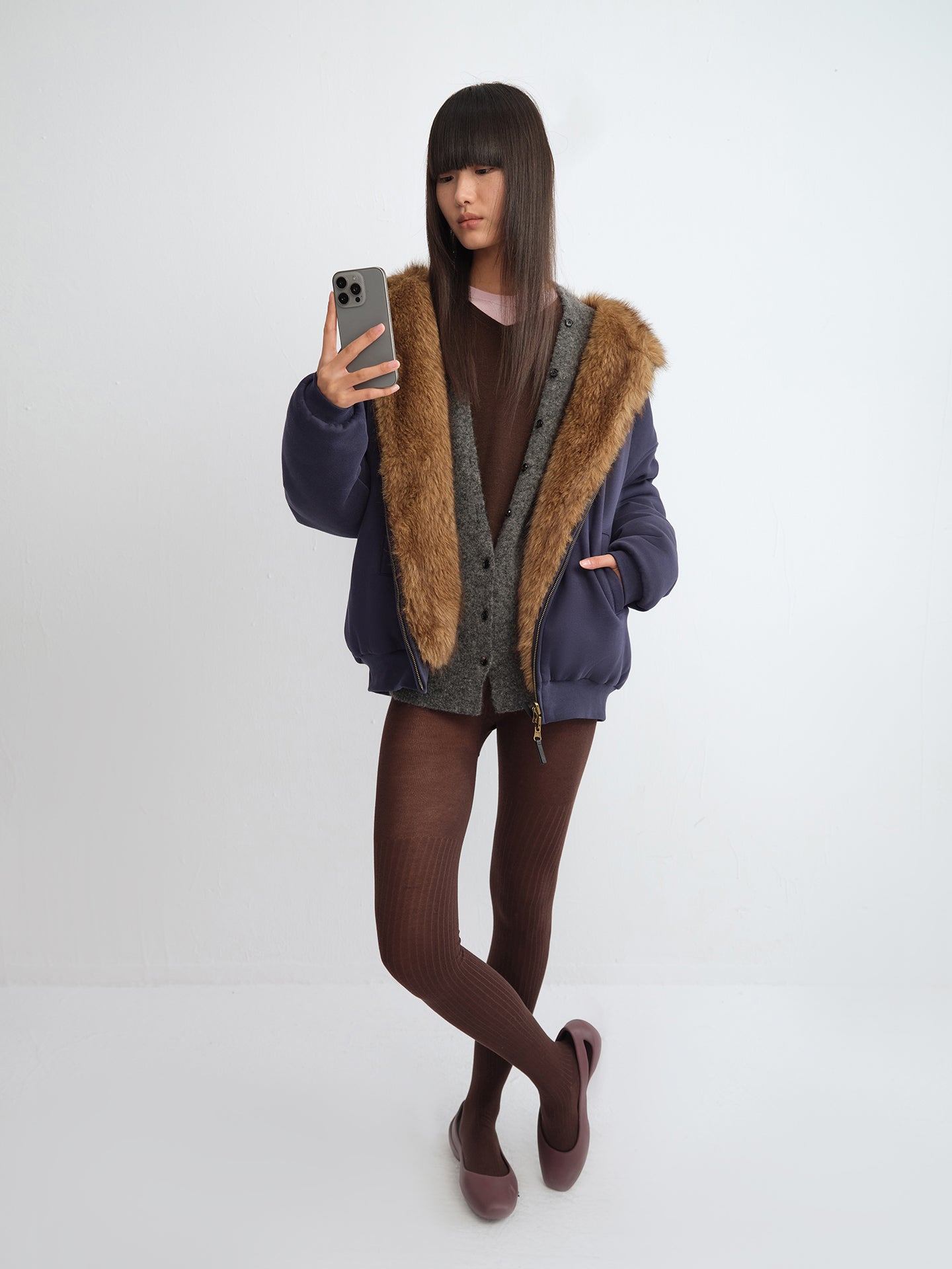 Two-Way Cropped Faux Fur Hooded Jacket