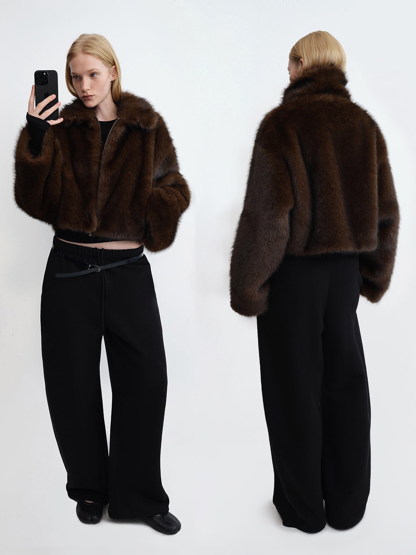 Suede-Lined Cropped Faux Fur