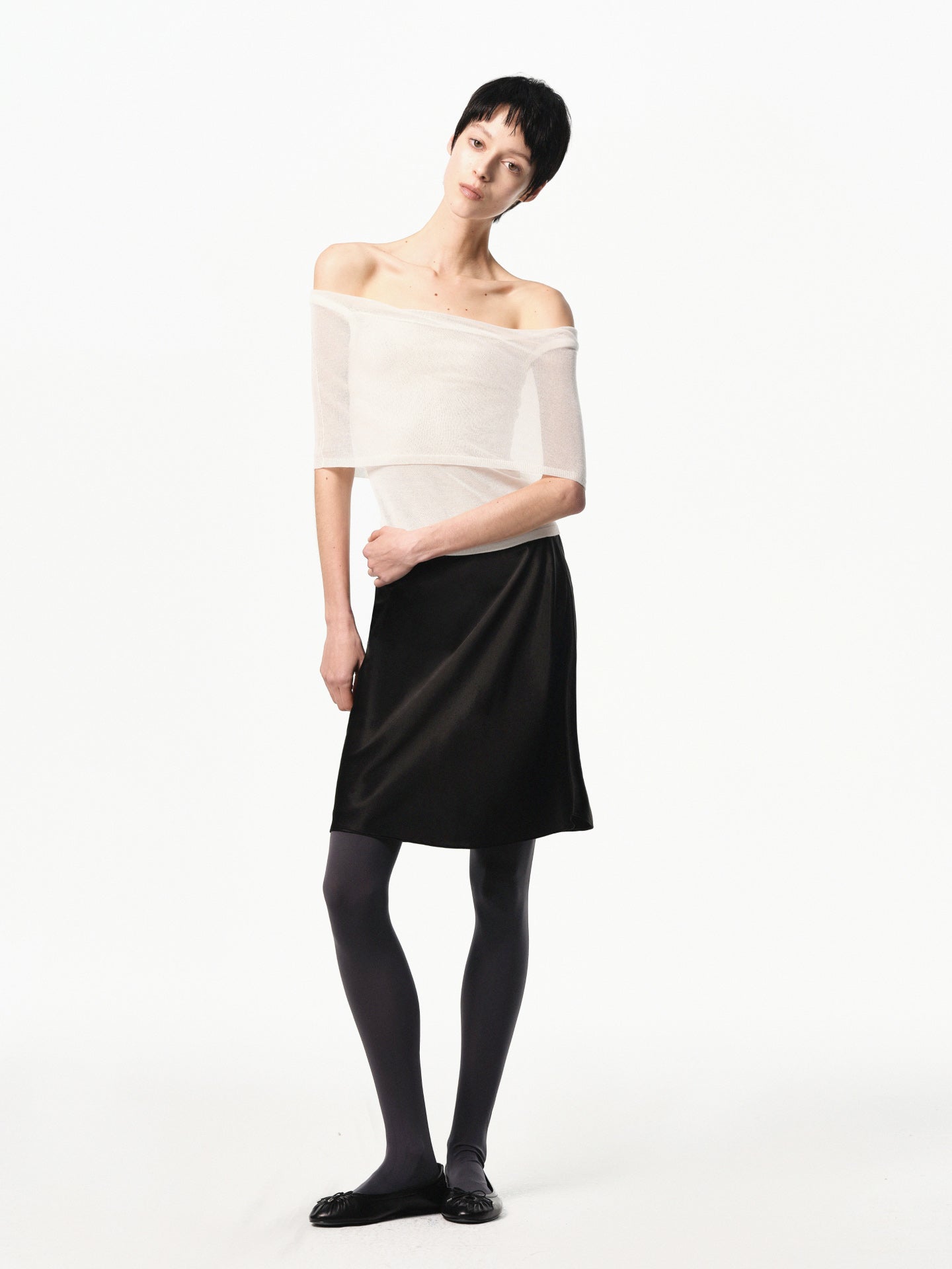 “Poise” Sheer Off-shoulder Fitted Top