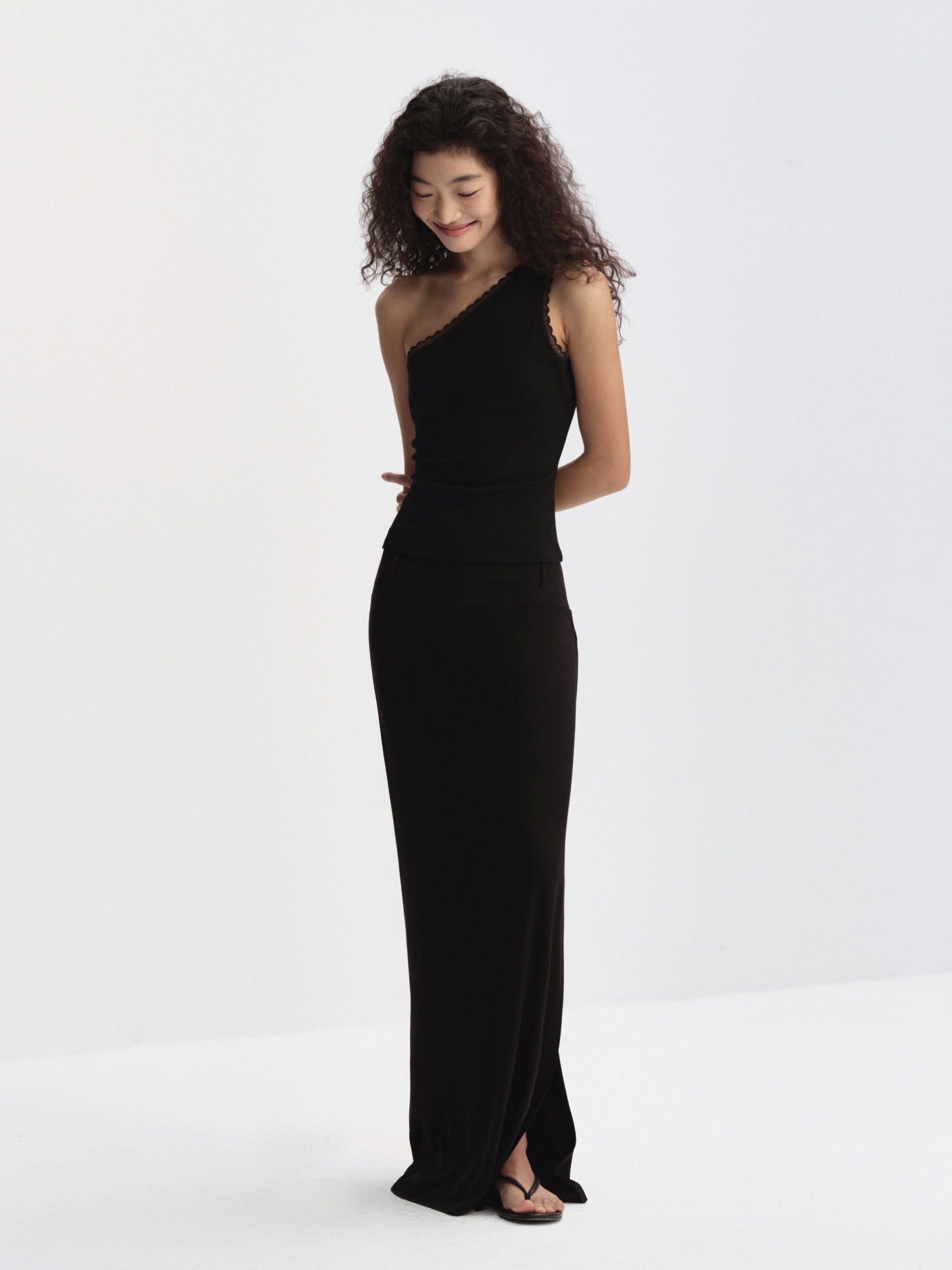 Lace-Trim One-Shoulder Tank Top