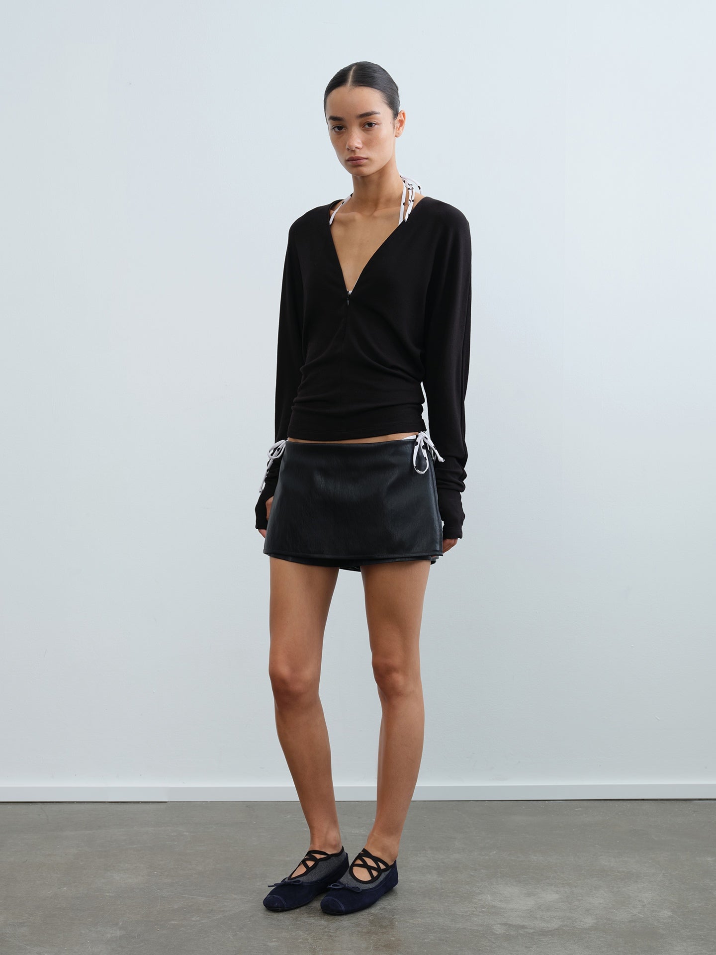 V-Neck Batwing Hidden-Zip Knit Top