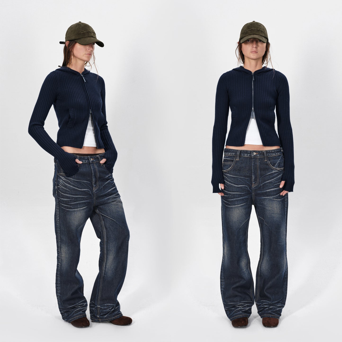 TREE07 Dark Blue Low-Waist Straight-Leg Jeans