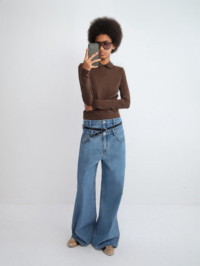 Gemini Layered Waistband Wide-Leg Denim Pants – Rarely Alike