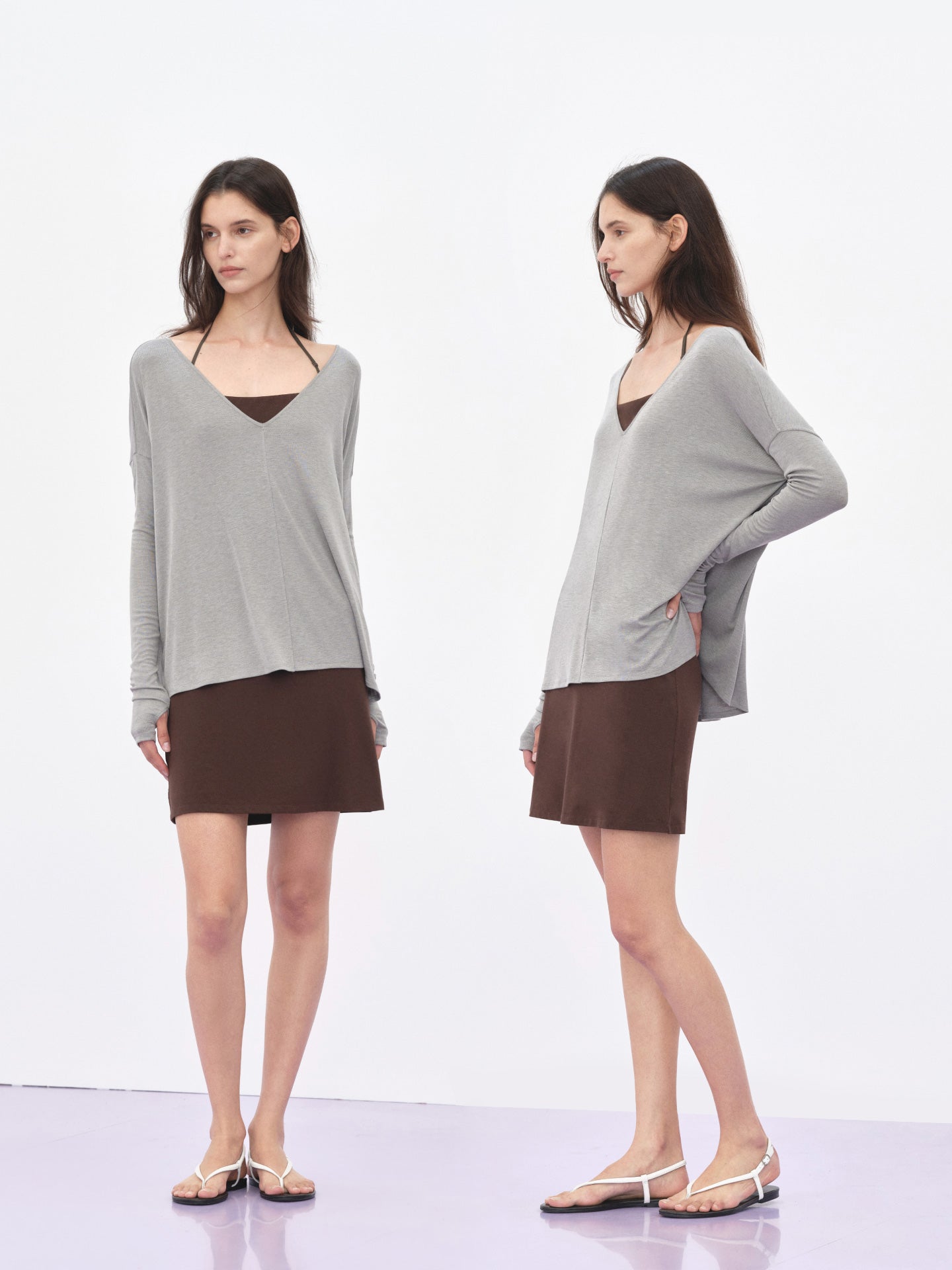 Reversible V-neck Long Sleeve Cover-up