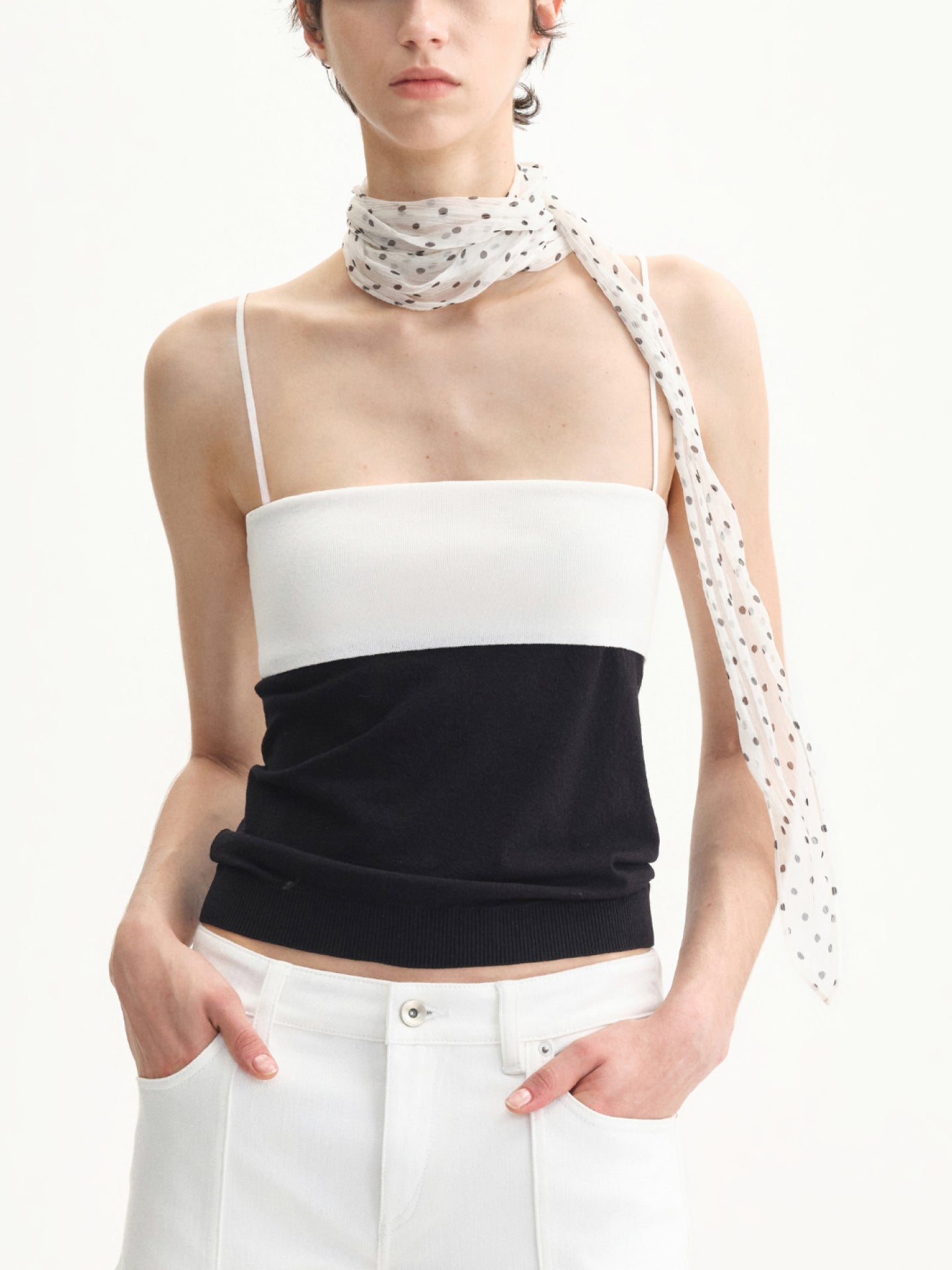 Silk-touch Contrast Knit Cami Top