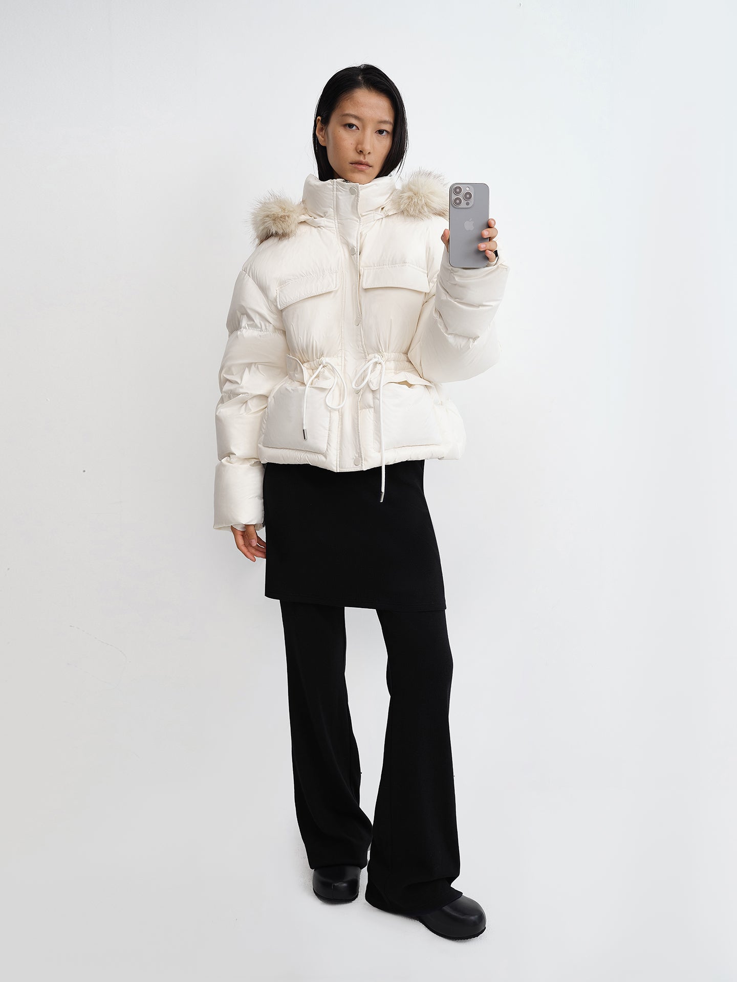 Detachable Hood Fitted Cropped Down Jacket