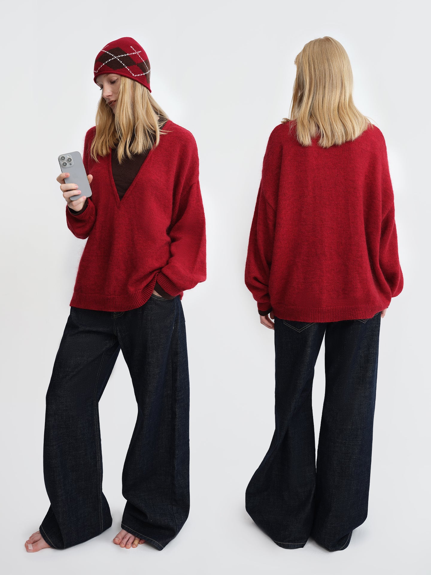 Deep V-Neck Mohair Oversized Jumper