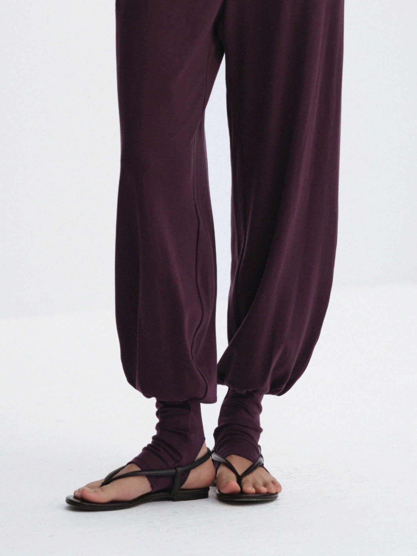 Gathered Waist Barrel-Leg Stirrup Pants