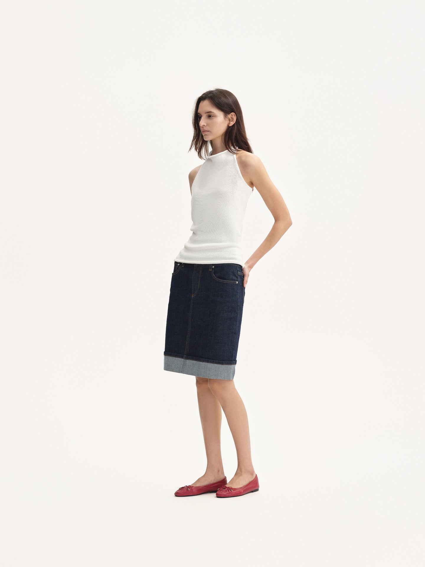 “Classique” Rolled-hem Raw Denim Skirt