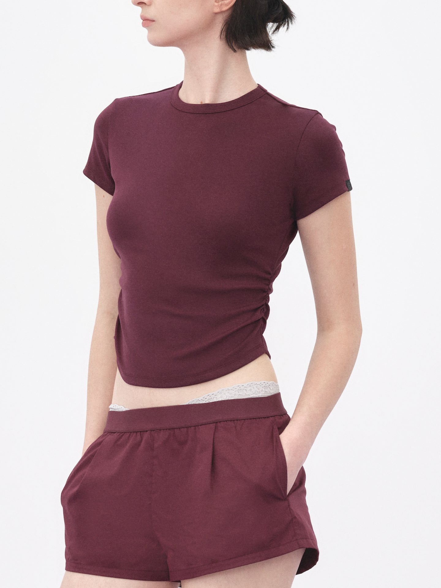 Crewneck Ruched Slim T-shirt