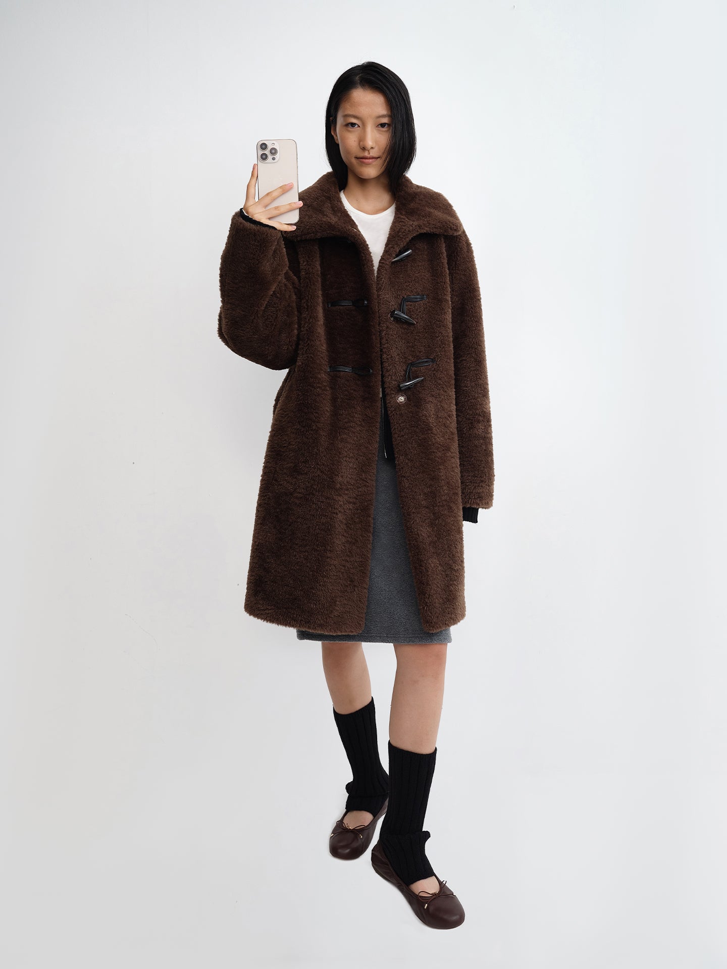 Duffle Foldover Collar Shearling Coat