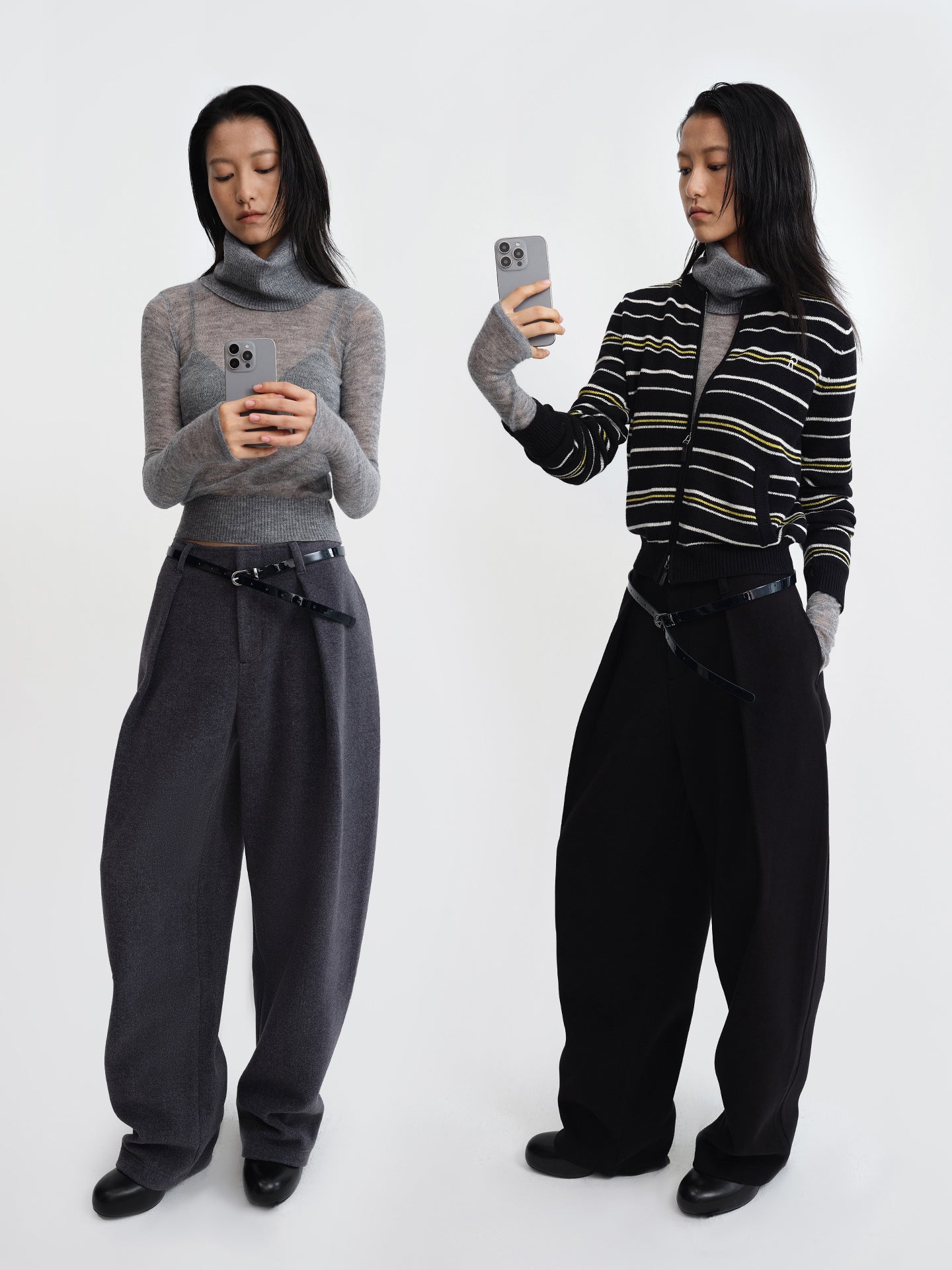 Mid-Rise Wool Banana Pants