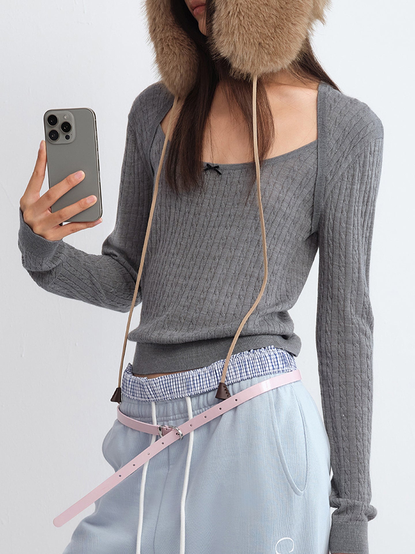 Layered Shrug Cable-Knit Tube Top