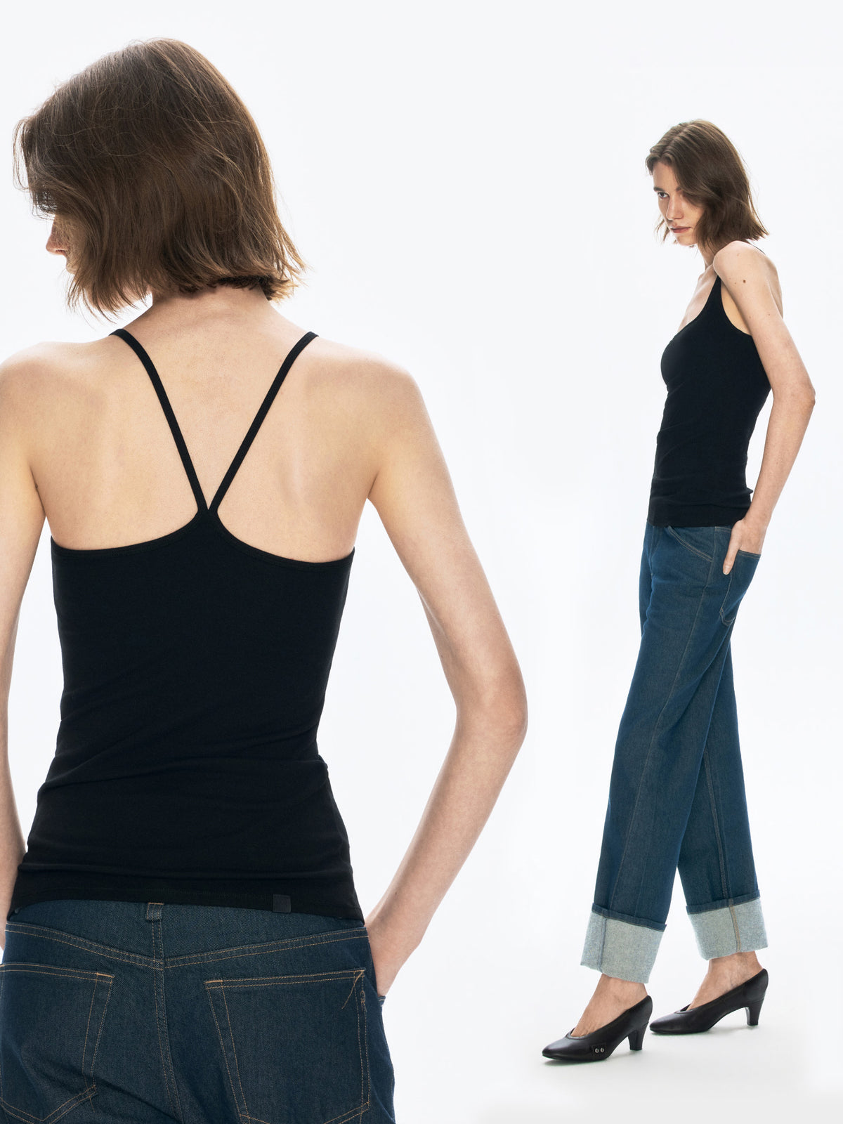 Versatile U-Neck Open-Back Slim-Fit Camisole with Built-in Bra Pads