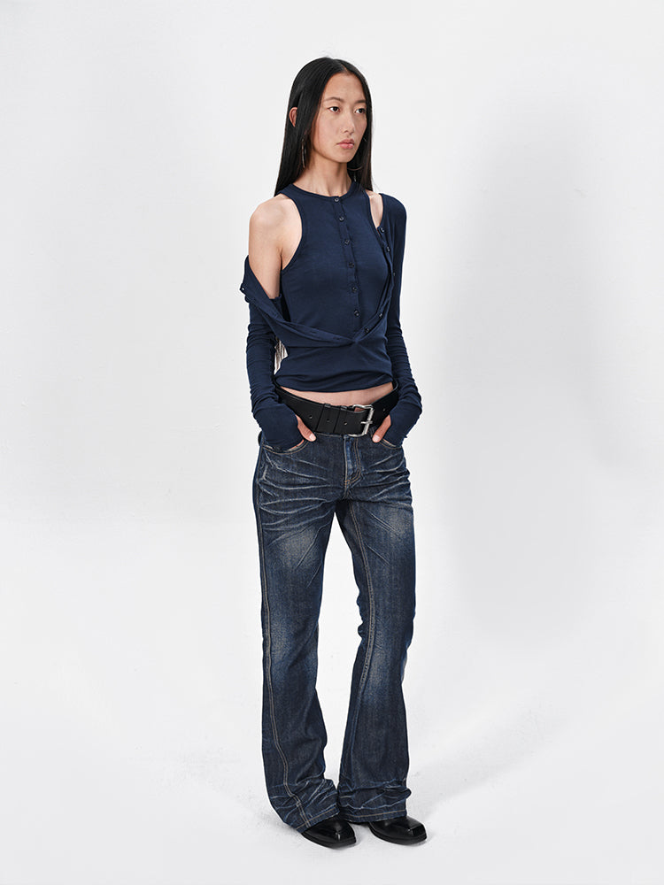 CAT03 Mineral Blue Mid-Waist Flared Jeans