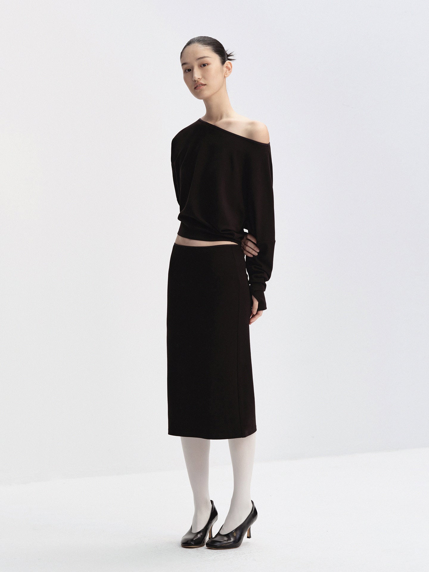 One-Shoulder Dolman-Sleeve T-Shirt