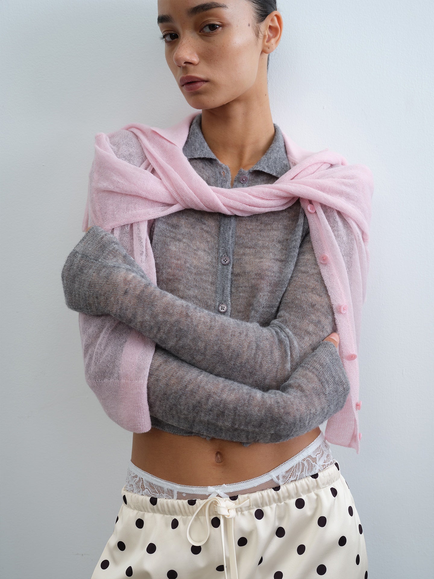 Mesh Polo Alpaca Cardigan