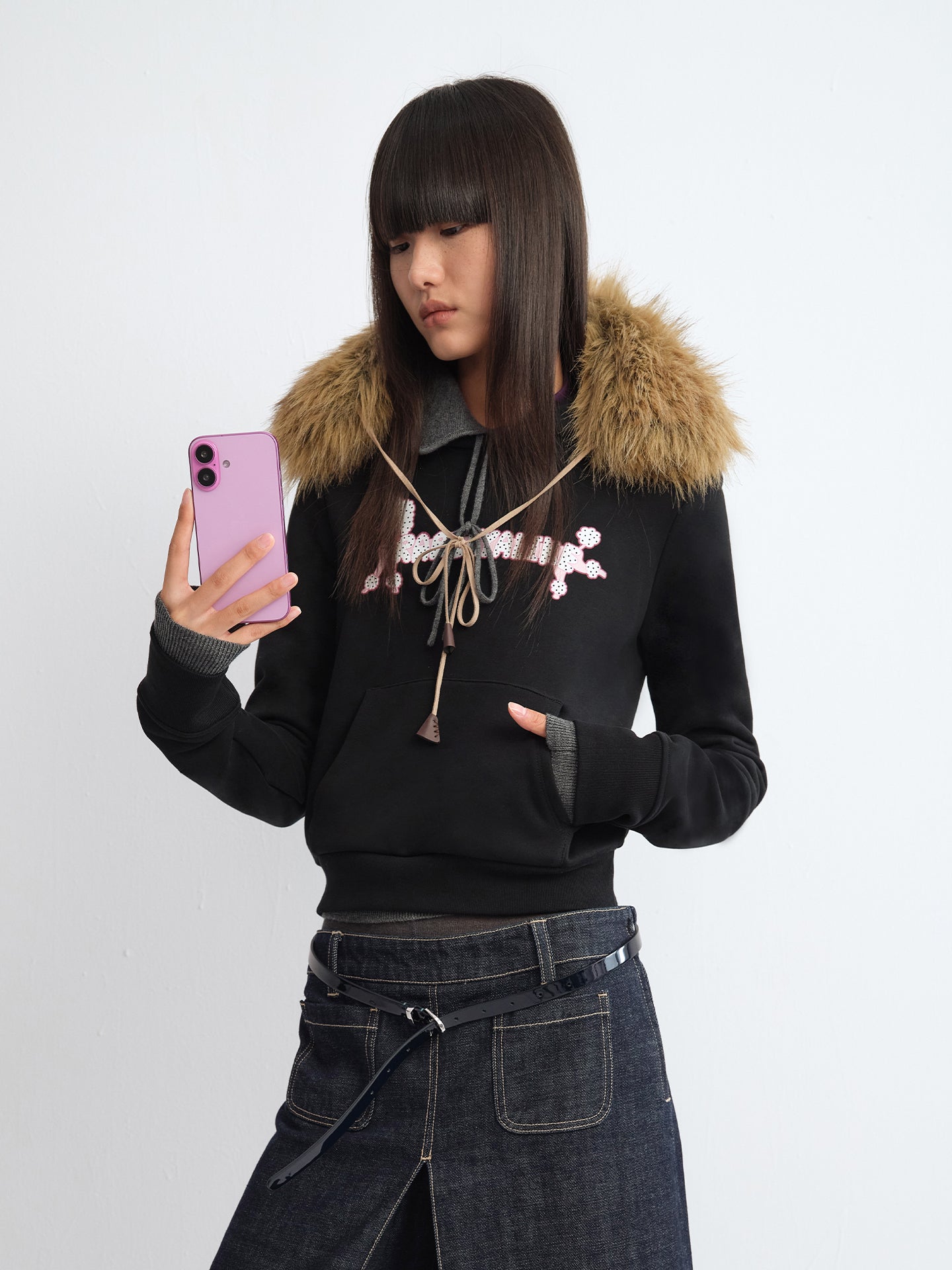Tie-Front Faux Fur Collar Scarf
