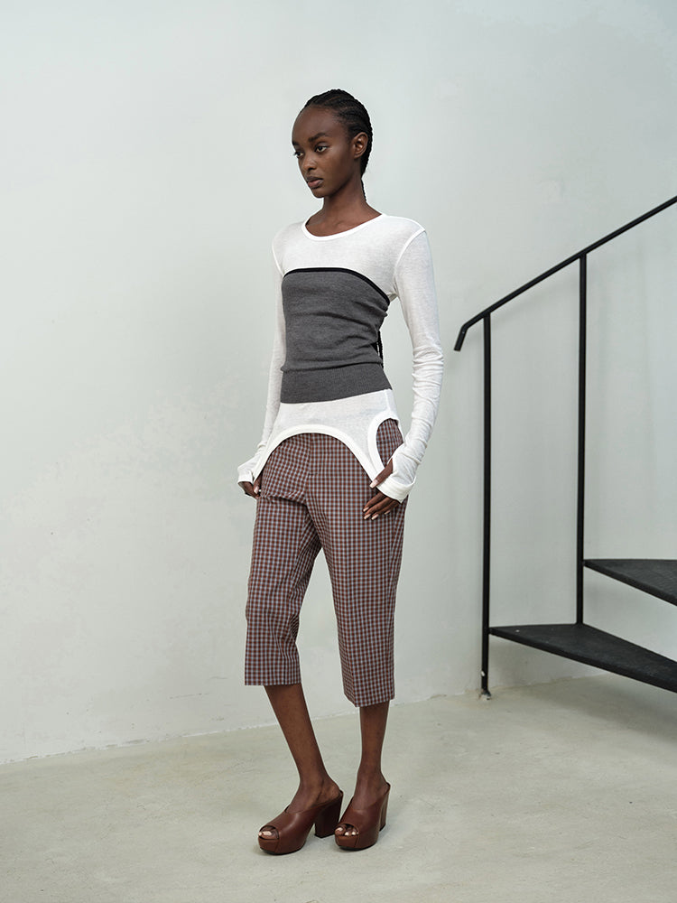 Cut-out Crew Neck Fitted Top
