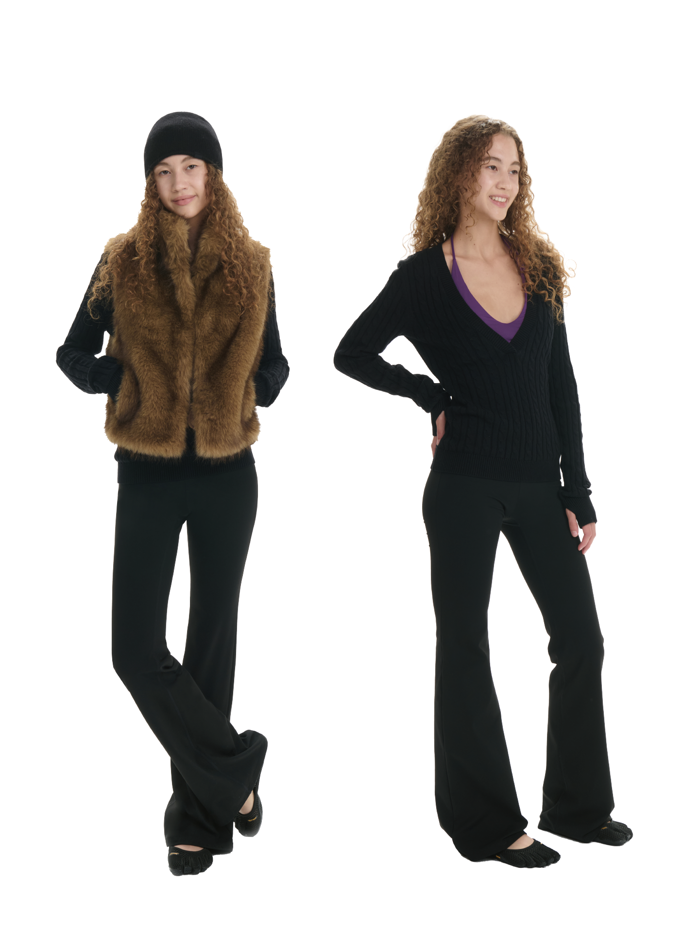 V-Neck Slim Cable Knit Top