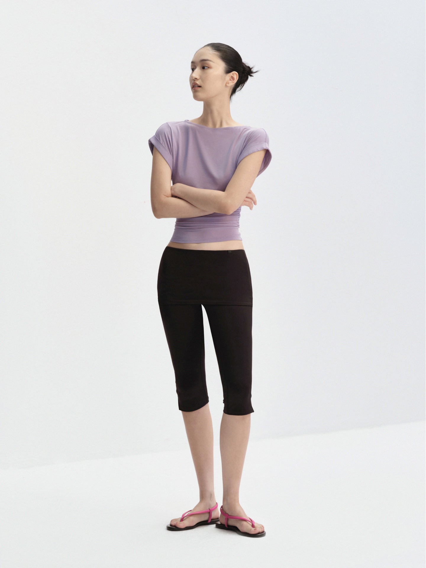 Rolled-Sleeve Ruched Tee