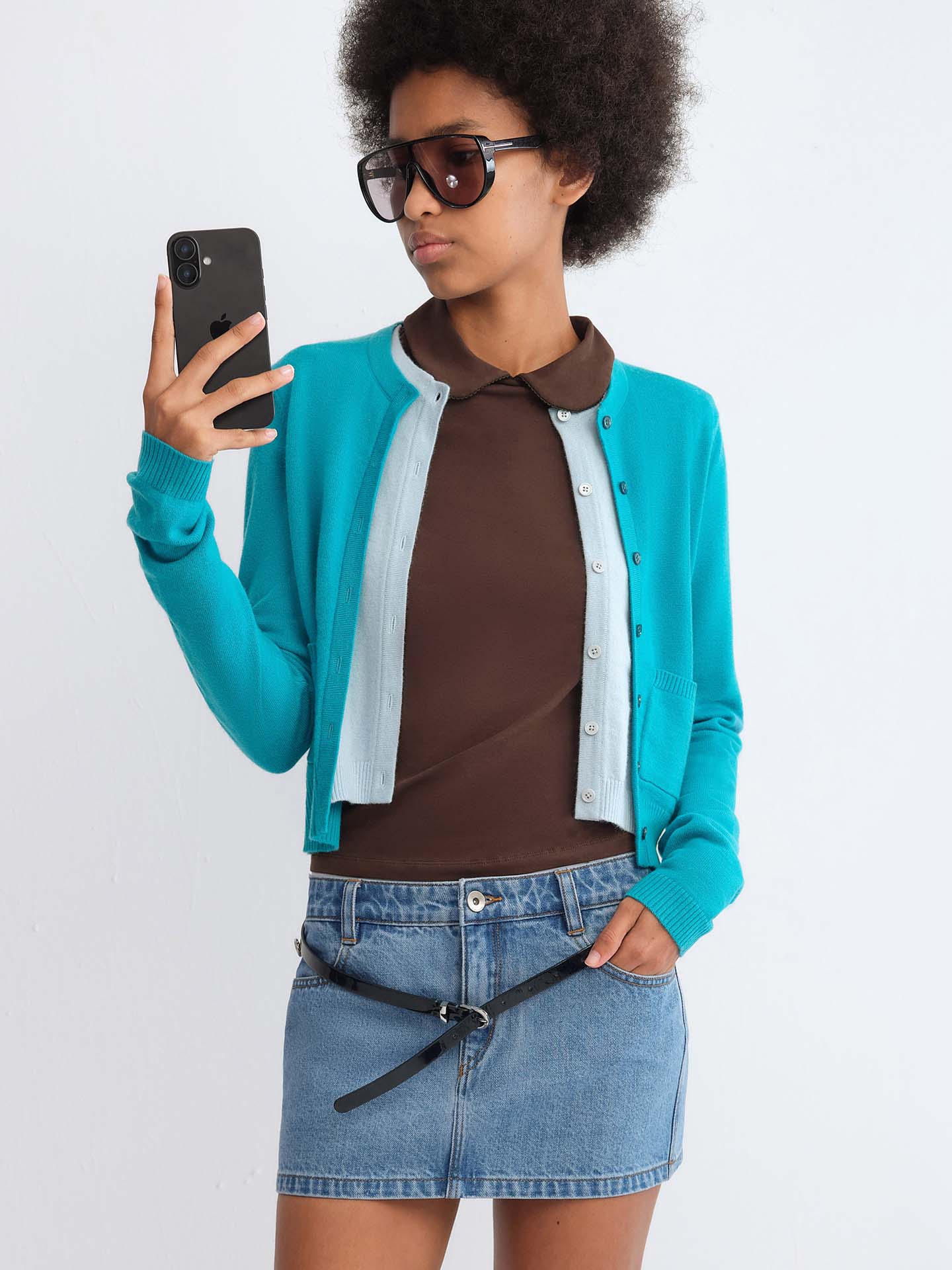 Colorblock Layered Buttoned Cardigan
