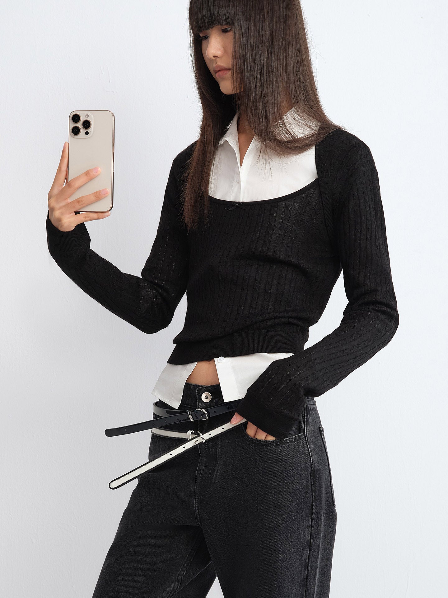 Colorblock Leather Belt