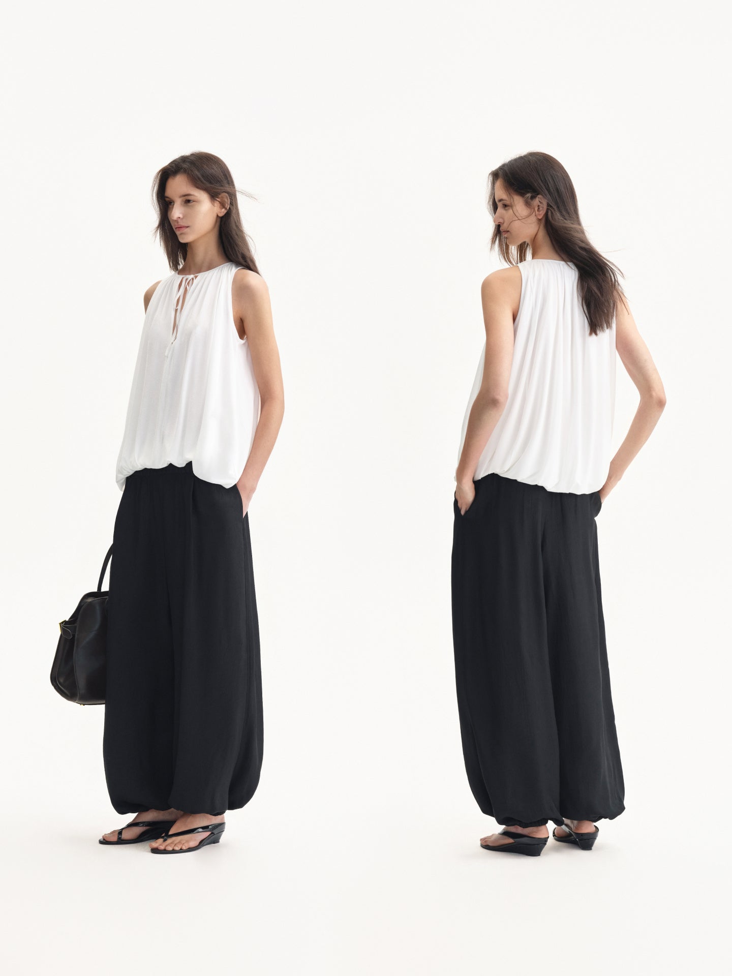 Draped Elastic-waist Balloon Trousers
