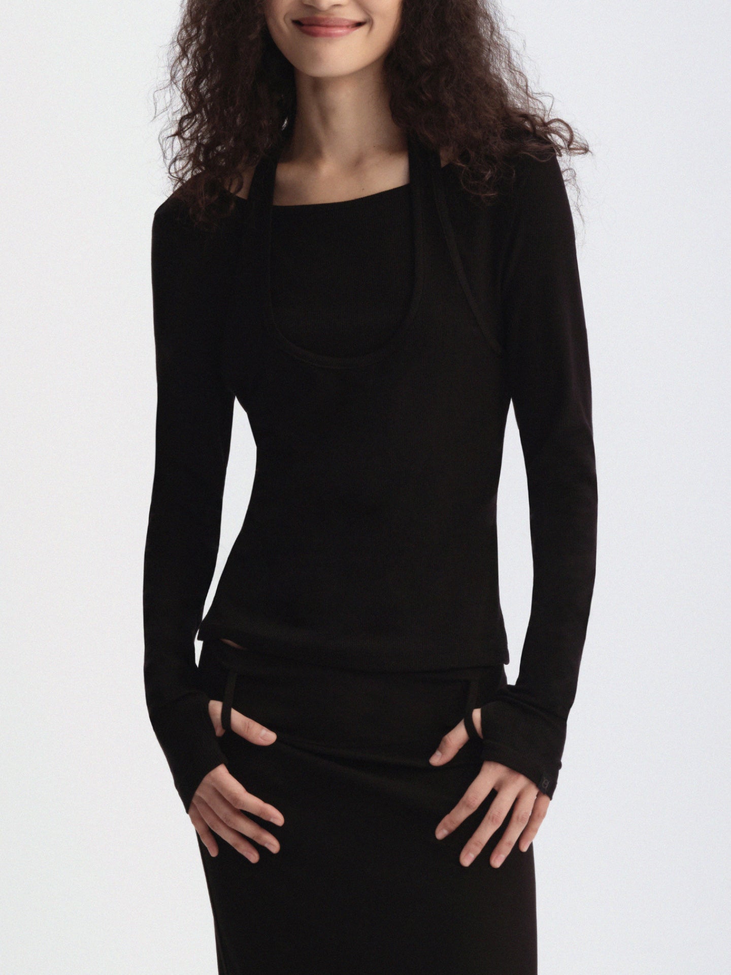 Layered-Look Halter Long Sleeve T-Shirt