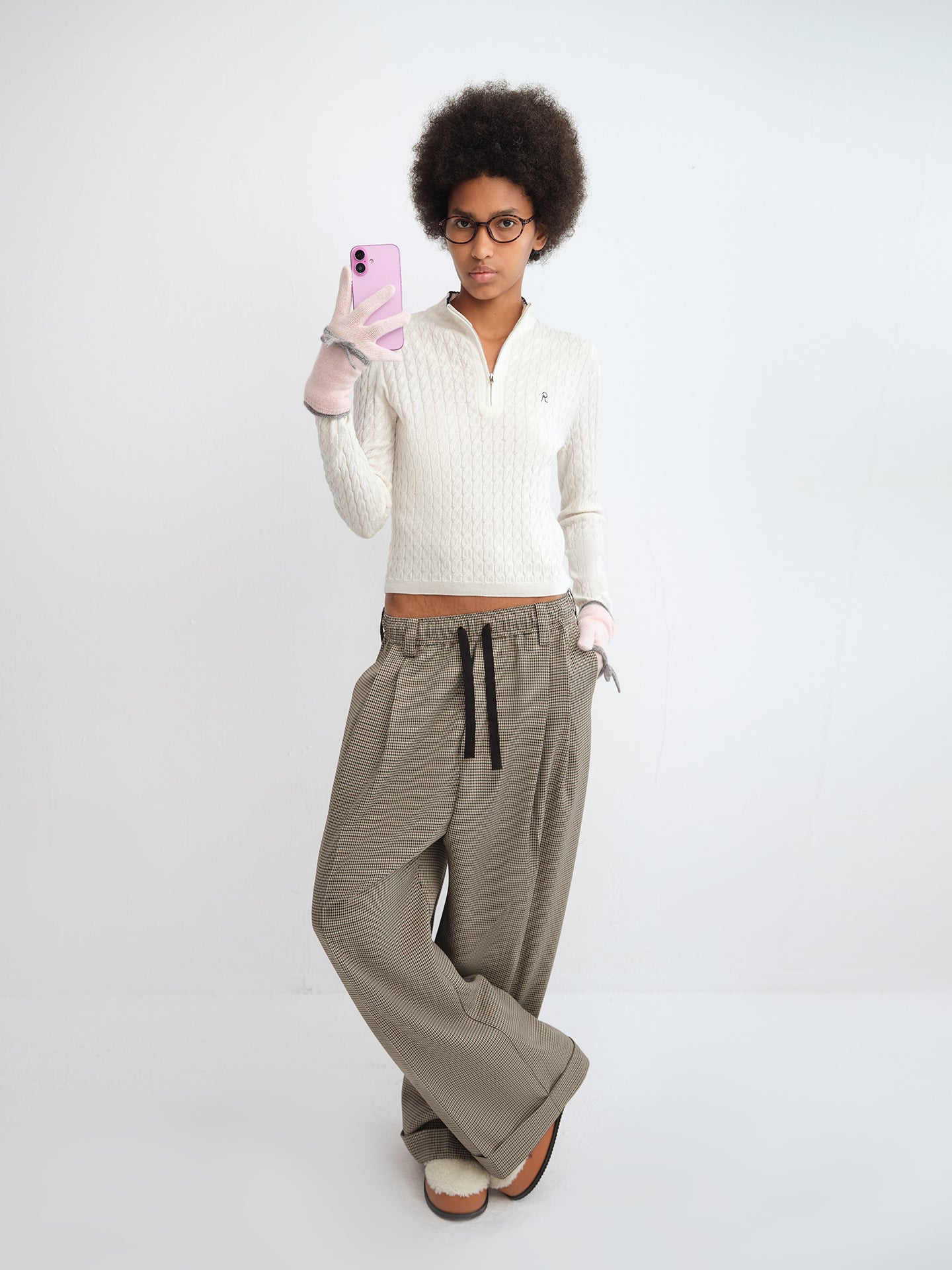 Houndstooth Wide-Leg Pants