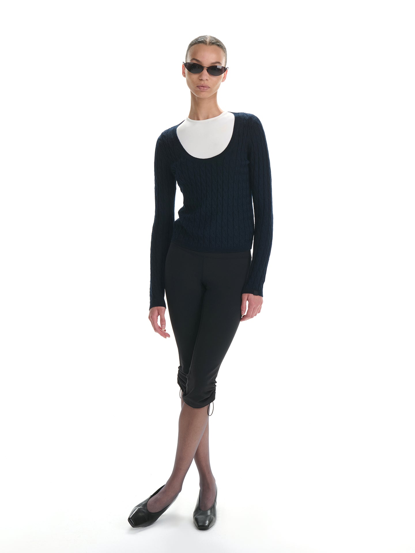 Relaxed U-Neck Cable Knit Top