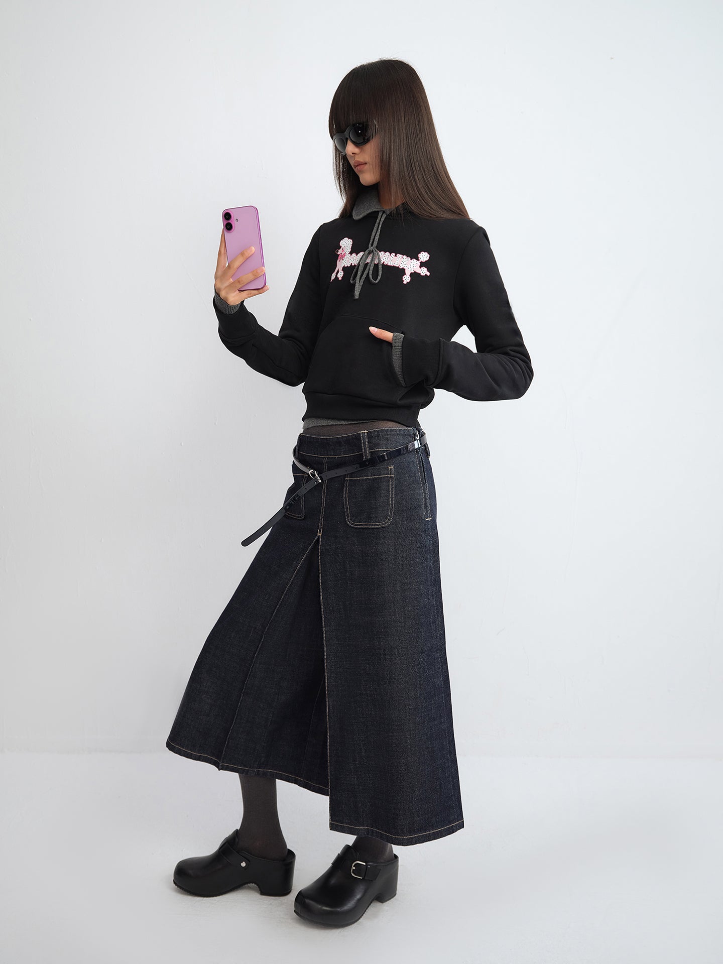 Polka Dot Puppy Print Cropped Hoodie