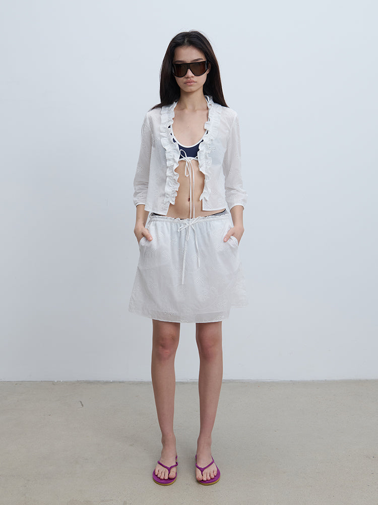 Bow Embroidery Tie-Front Cardigan