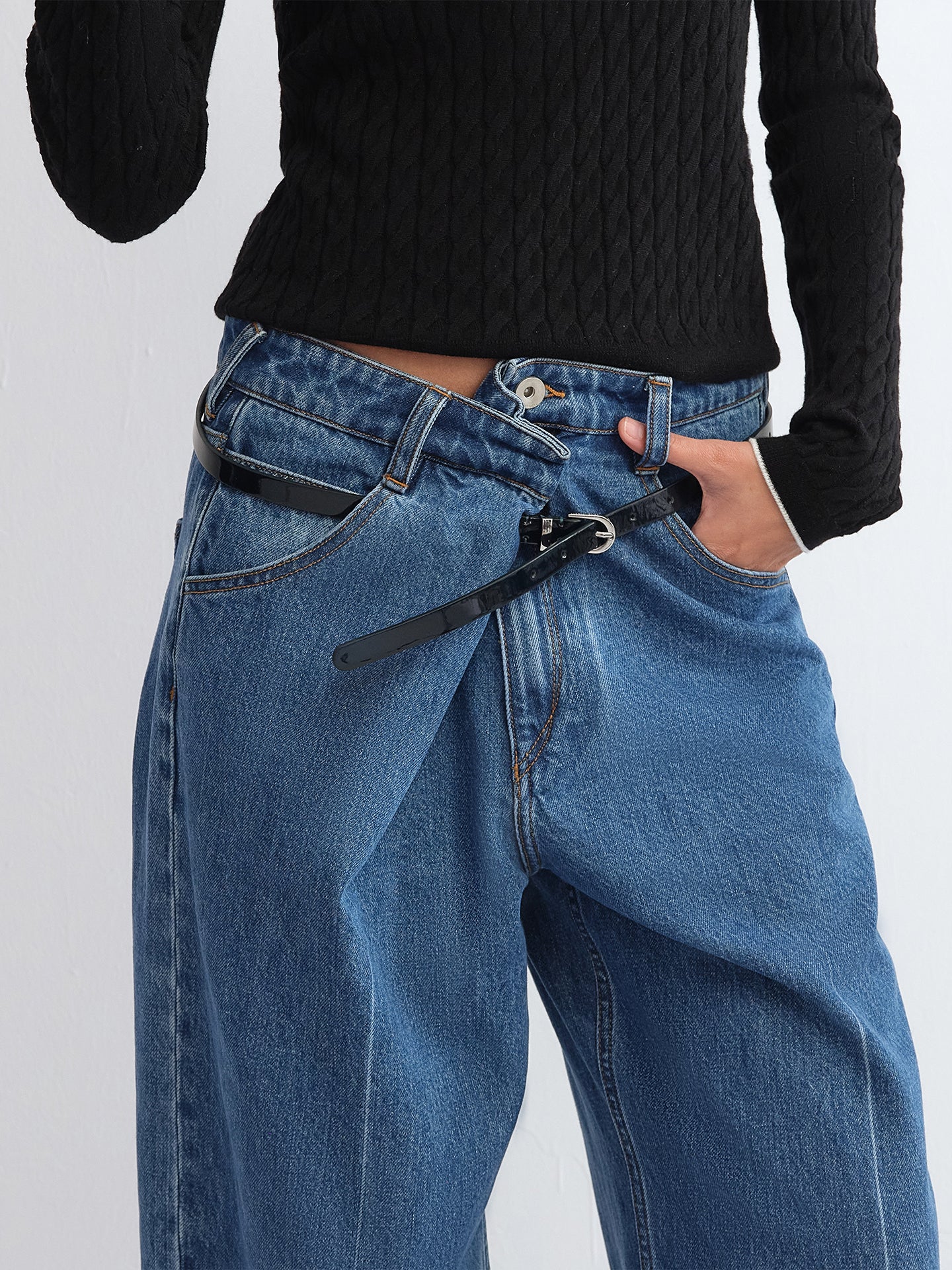 Jodie Asymmetric Waist Straight Denim Pants
