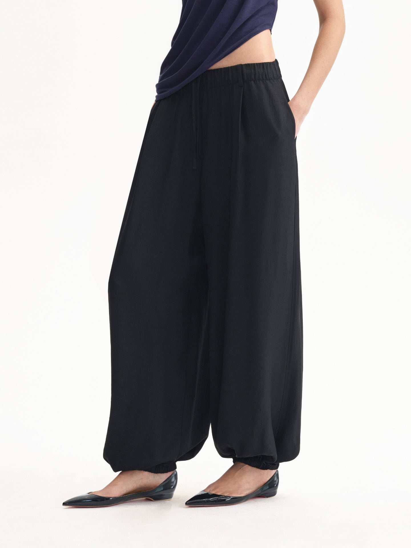 Draped Elastic-waist Balloon Trousers