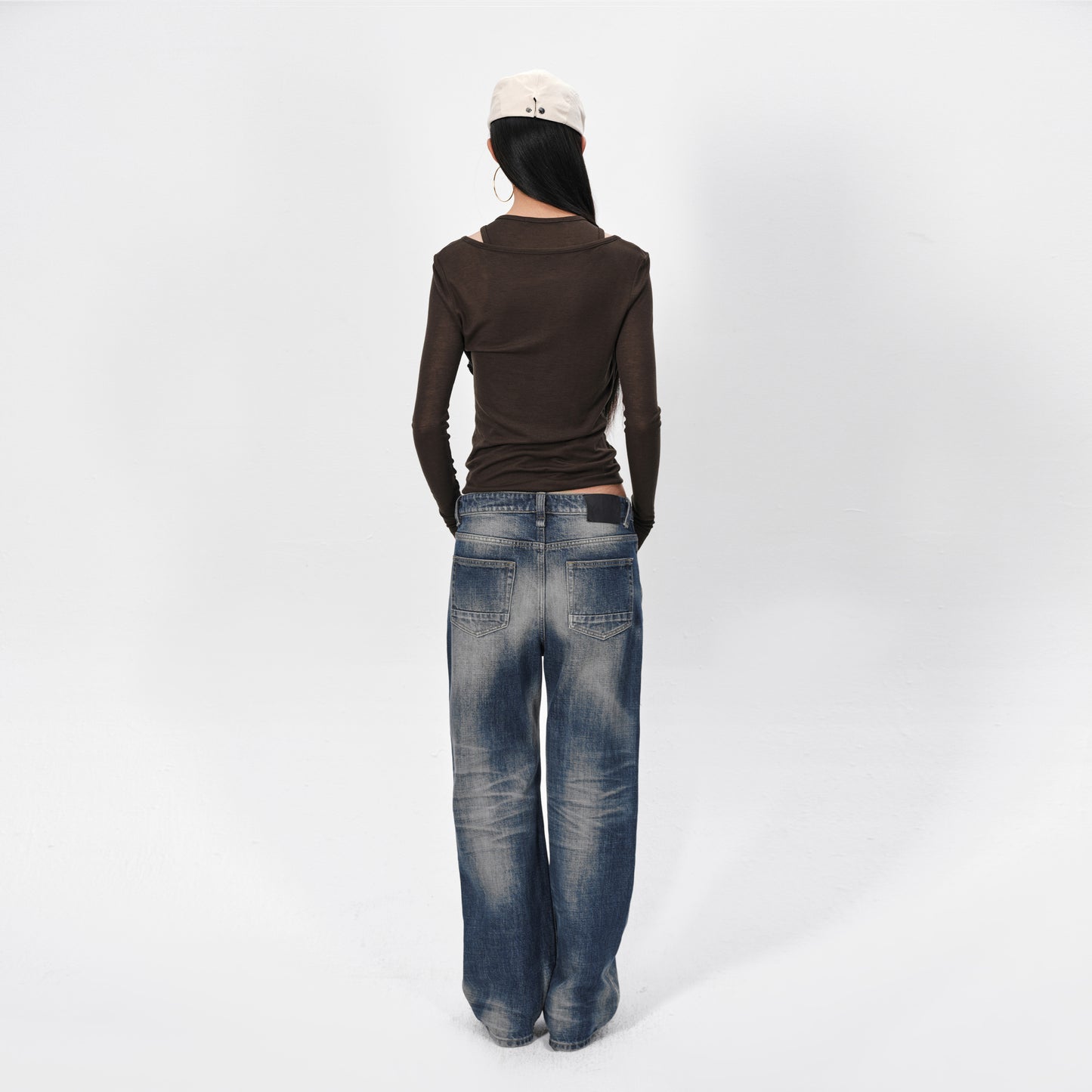 TREE07 Dark Blue Low-Waist Straight-Leg Jeans