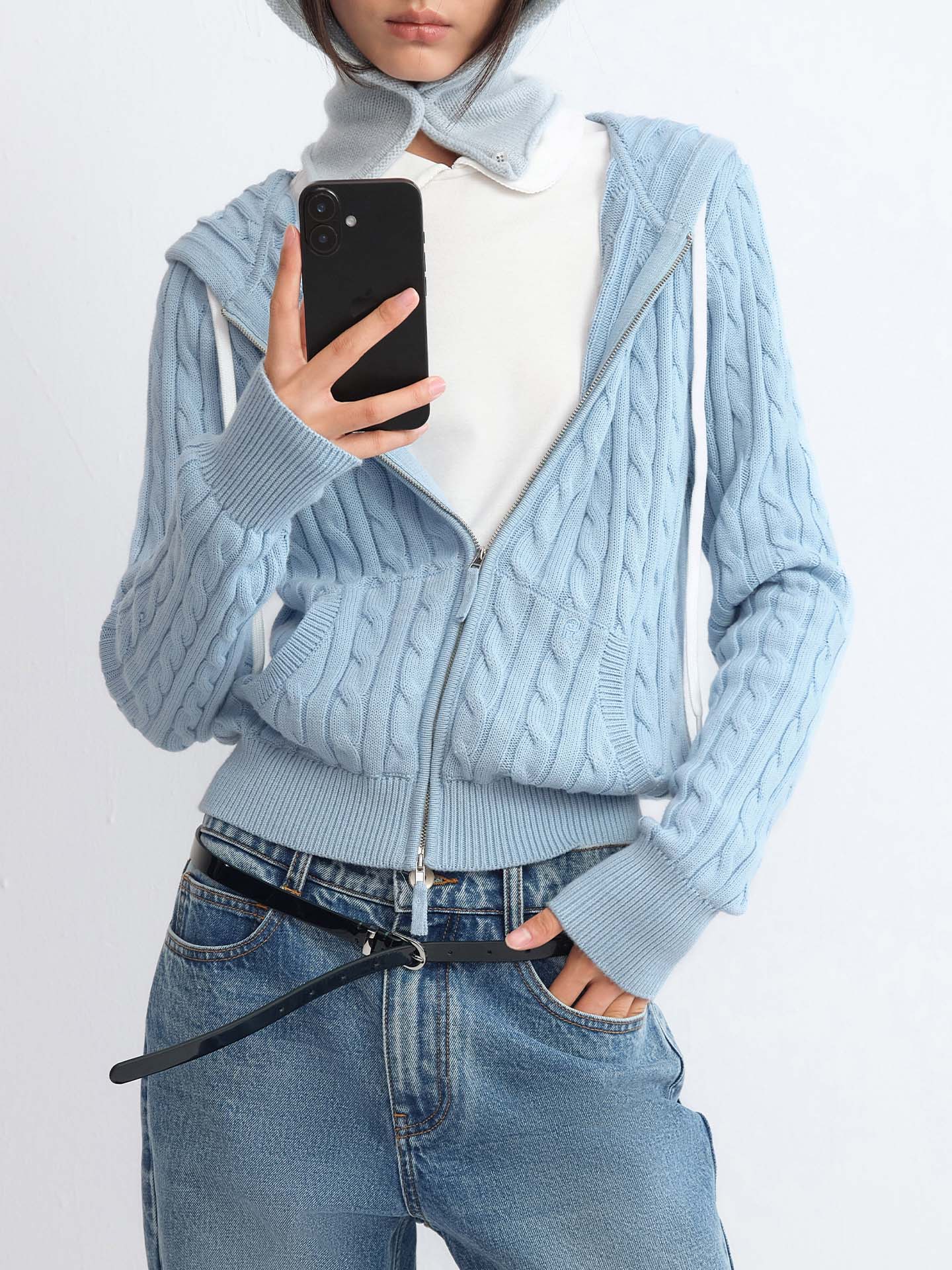 Hooded Cable-Knit Cardigan