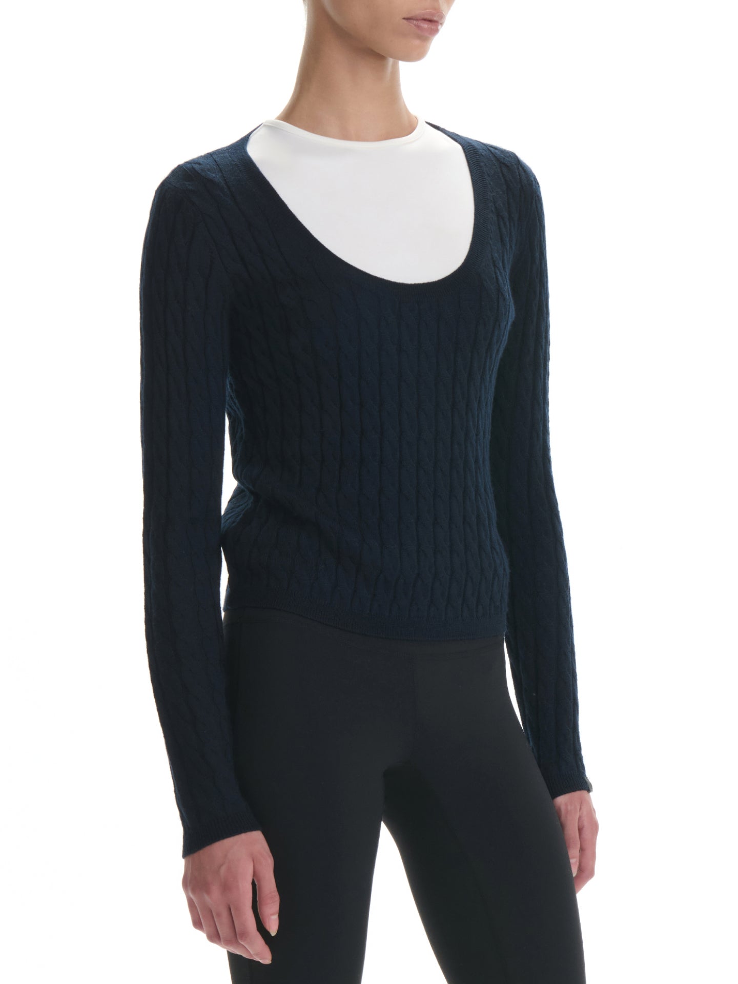 Relaxed U-Neck Cable Knit Top