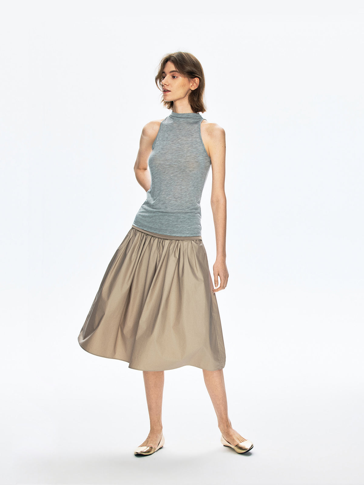 Versatile Cowl Neck Cold-Shoulder Slim-Fit Tank Top