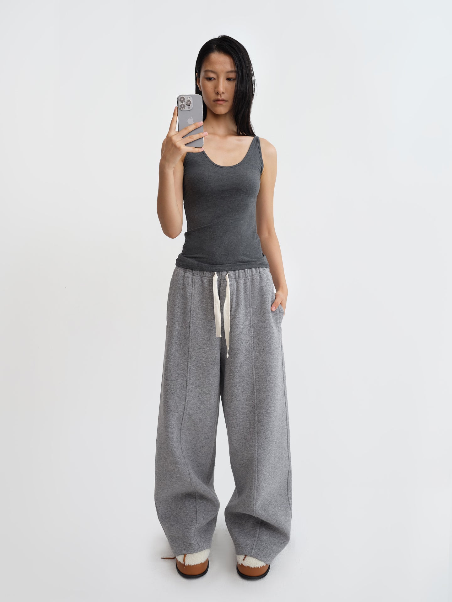 Drawstring Straight-Leg Wool Pants